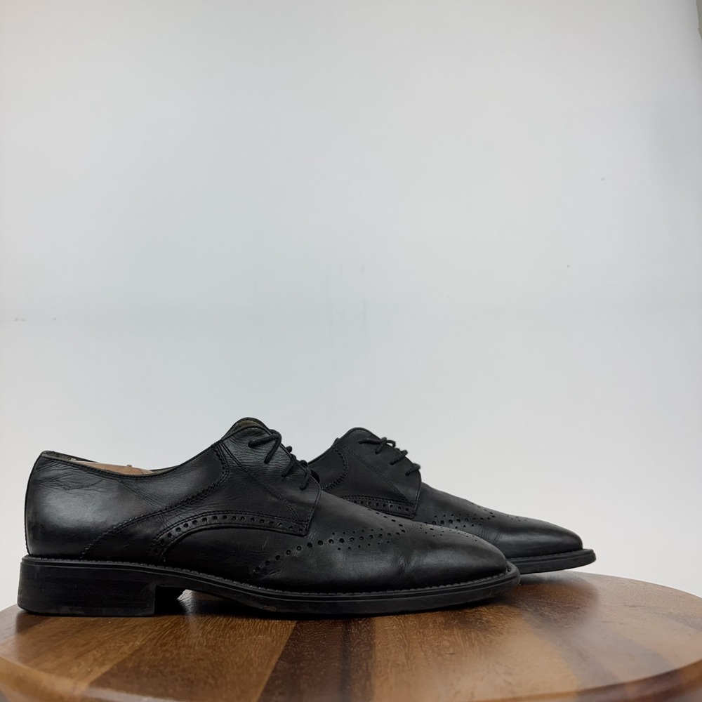 Mens Fosco Black Leather Wingtip Square Toe Formal Brogue Dress Shoes Size EU 44